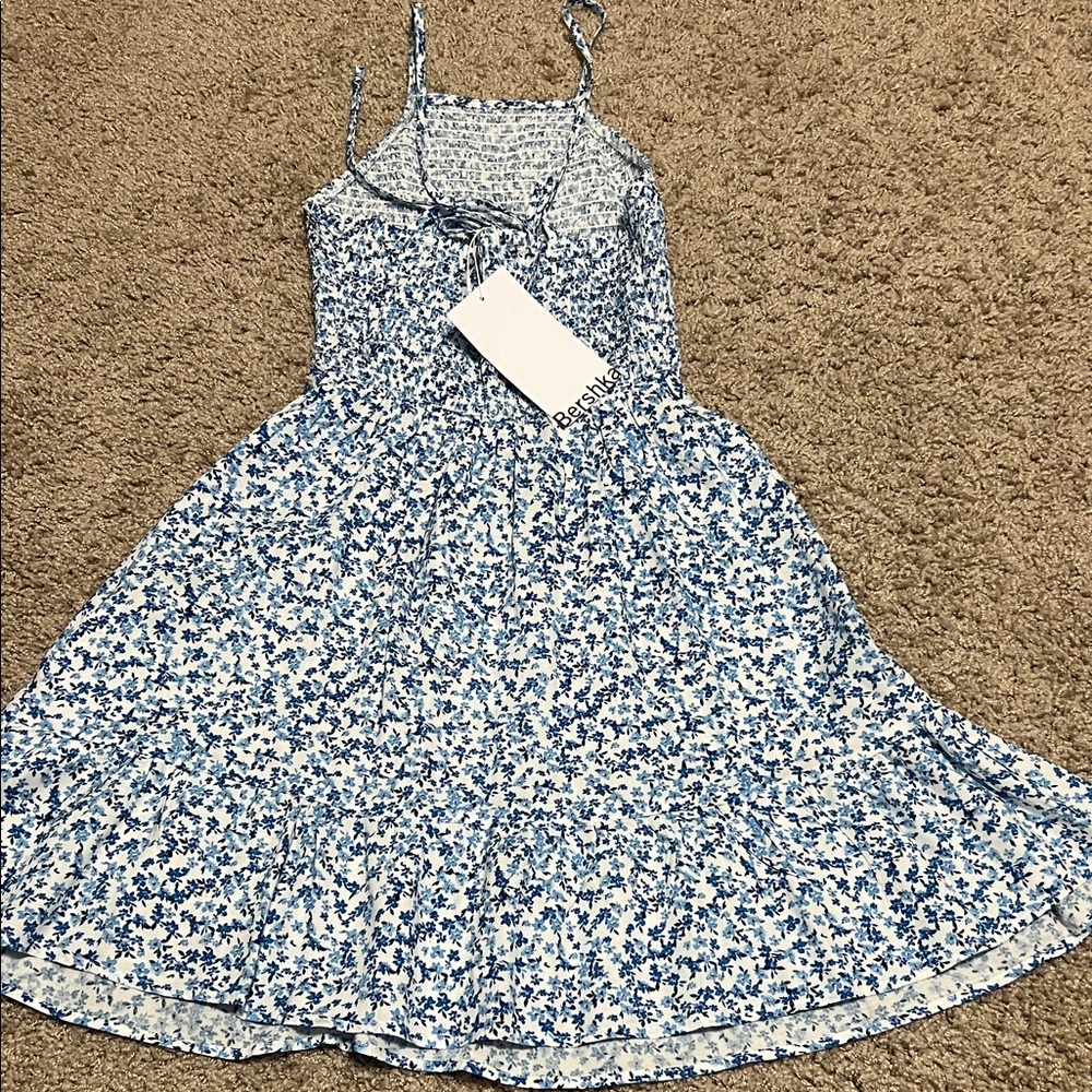 Bershka Blue and White Floral Dress